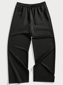 Forever 21 Pantaloni neri casual con gamba dritta, vestibilità morbida, con cordoncino, perfetti per la casa e il tempo libero