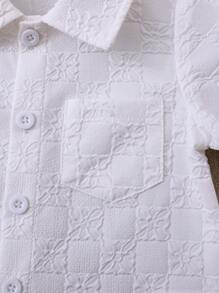 2 Peças Conjunto de Bebê/Menino Bebê - 1 Camisa Branca de Manga Curta com Textura e 1 Shorts, Conjunto Casual Confortável para Todas as Ocasiões no Verão - Branco - Visão 6