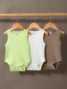 Baby Boys Comfortable Sleeveless Round-Neck Bodysuit Three Pieces Set