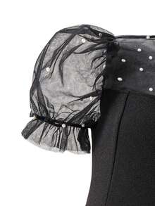 青春期前女孩优雅派对舞会礼服仿珍珠和网眼拼布连身裤