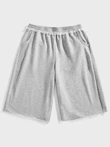 Forever 21 Men's Grey Casual Loose Mid-Length Athletic Shorts With Unfinished Edges; Suitable For Everyday Wear - Grey - View 3