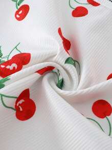 女童水果和樱桃印花背心、裤子、眼罩、红色撞色边饰休闲套装，夏季 - 彩色 - 查看 6