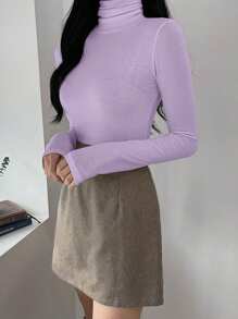 DAZY Women Solid Color Long Sleeve Slim Fit Crew Neck Tight Knit T-Shirt