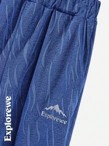 SHEIN Tween-Jungen 2-teiliges Set mit kurzärmligem Oberteil und Shorts mit Berg- und Buchstaben-Print - Blau - Übersicht 12