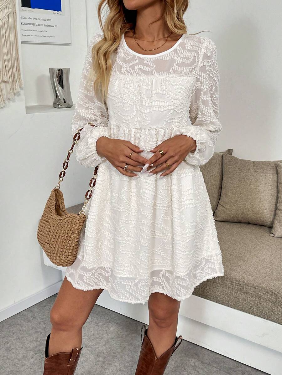 SHEIN Clasi Lässiges Damen Ballonärmel Kleid aus strukturiertem Stoff, modisch für Frühling/Sommer