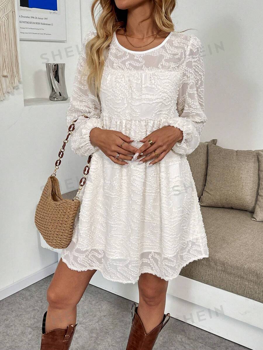 SHEIN Clasi Vestido campana holgado de tela texturizada para mujer, moda primavera/verano