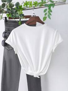 SHEIN EZwear Camiseta regular de mujer cuello redondo, simple, de moda, casual, para uso diario