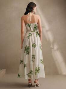 Anewsta 女士花卉提花印花 V 领收腰夏季连衣裙，优雅节日、海滩、春夏季度假装