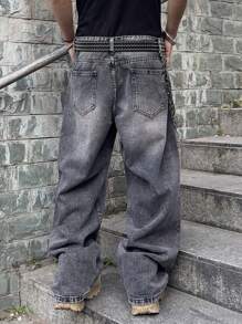 Men's Loose Casual Jeans With Pockets, Everyday Wear - Grey - View 2