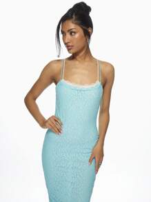 MISSGUIDED Elegant Double Layer Lace Bodycon Maxi Dress With Scalloped Trim Perfect , Evening Parties Proms Occasions Formal Events Summer Wedding Guest Dress - Blue - View 3