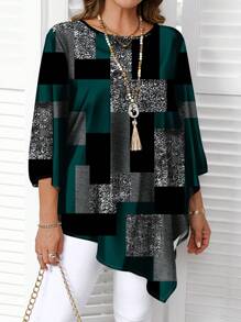 EMERY ROSE Plaid Print Casual Simple All-Over Printed Plus Size Shirt, Spring And Autumn Chic Blouses For Women - Multicolor - View 6