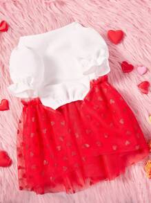 PETSIN 1 chiếc váy công chúa cho chó cưng ngày lễ tình nhân, tay bồng màu trắng có in hình trái tim màu đỏ, thiết kế lưới, phù hợp với mọi thú cưng - Đỏ và trắng - Xem 4