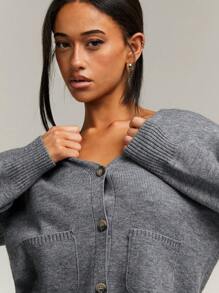 Athîral 女士纯色休闲开衫，日常穿着 - 灰色 - 查看 3