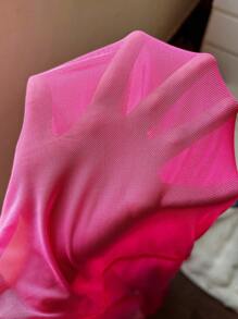 SHEIN Plus Size Lace Patchwork Minimalist Lounge Robe Set, Casual Everyday Wear - Hot Pink - View 7