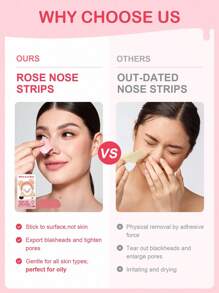 SlowSunday 玫瑰黑头清洁鼻贴，深层清洁鼻贴，去除黑头、疏通毛孔、控油，10片装，派对必备，夏季适用 - 粉色 - 查看 6