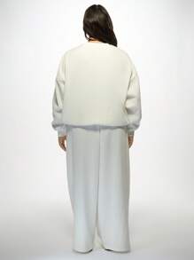 MISSGUIDED PLUS Plus Size Oversized Wide Leg Bride Sweatpants Lounge Pants Wedding Day Getting Ready Bridal Party Joggers Cozy Drawstring Casual Comfort Wear - White - View 2