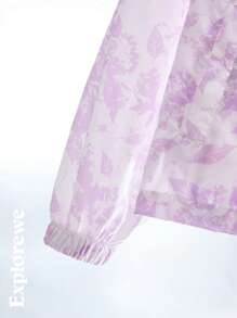 SHEIN 2件套 青少年女孩前拉链长袖印花连帽衫和裤子套装 - 淡紫色 - 查看 3