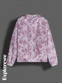SHEIN 青少年女孩山地字母印花长袖连帽衫和短裤休闲两件套 - 淡紫色 - 查看 15