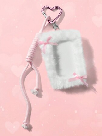 Kawaii 1 Pezzo Cordino regolabile carino e minimale in tessuto bianco morbido con fiocco in nastro rosa, adatto per tesserini, chiavi, decorazione borse, regalo per lavoratori d'ufficio, studenti, uso quotidiano