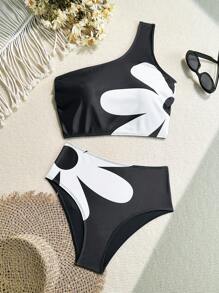 Swim Lushoire 2 件花卉印花比基尼套装，适合夏季海滩度假 - 黑色 - 查看 6