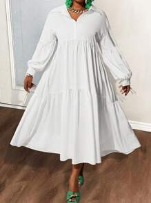 Slaydiva Plus Size Women Elegant A-Line Commuter Dress - White - View 2