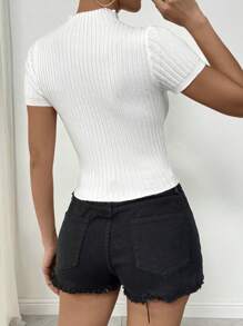 Chiquease Women Printed Stand Collar Short Sleeve Fitted Casual Top