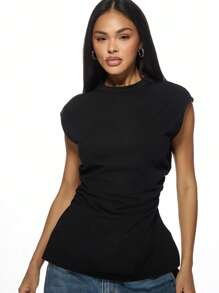 MISSGUIDED Sleeveless Fitted Top With Cinched Waist Detail Sleek High Neck Design Modern Professional Office Wear Summer Minimalist Fashion Statement Evening Party Wear - Black - View 4