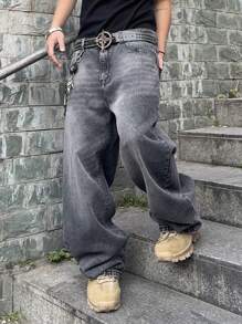 Men's Loose Casual Jeans With Pockets, Everyday Wear - Grey - View 4