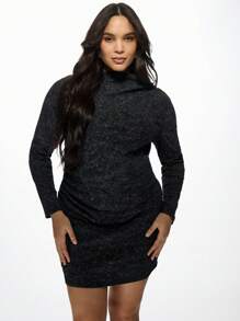 MISSGUIDED MISSGUIDED PLUS Vestido mini acanalado de lavado ácido de talla grande, de manga larga, ajustado, con pliegues laterales, para invierno, otoño, fiestas, salidas nocturnas, elástico