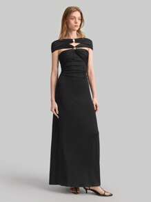 Ontre Vestido negro elegante y ceñido de mujer elástico para vacaciones - Negro - Ver 5