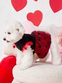 PETSIN 1pc Pet Dog Black Knit Patchwork Red Heart Flocked Mesh Cap Sleeve Princess Dress - Black - View 5