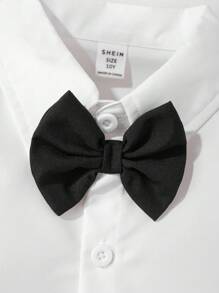 SHEIN 青少年男孩绅士装 2 件套：纯色衬衫和纯色裤子，配有领结和吊带，时尚适合生日派对、晚会、婚礼、洗礼、一岁生日 - 黑色 - 查看 7