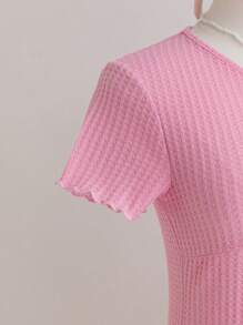 Wildeya Tween-Mädchen Kleid, elegantes, süßes, kurzärmliges Minikleid aus Strick mit Schleife, rosa Kleid, geeignet für Sommer und Frühling, passend für Party und Urlaub