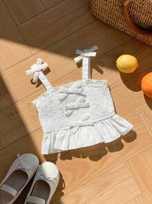 SHEIN Leap Crew Babygirl 可爱百搭休闲白色细肩带背心，夏季 - 白色 - 查看 3