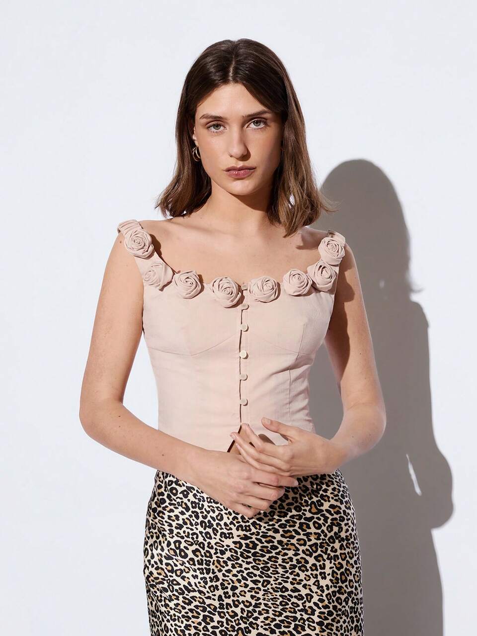 SHEIN Maija Women's Elegant Summer Dusty Pink Off Shoulder Blouse,3D Rose Flower Decor Top,Casual Streetwear For Music Festival,Beach,Wedding Guest,Aniversary