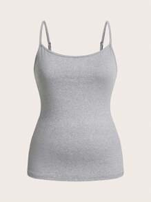 SHEIN Essnce Plus Size Women's Clothing Four Seasons Casual Versatile Basic Comfortable Long Black Camisole 2 Packs, Fall Women Clothes, Curv Tops, Black Tops, Women Top - Light Grey - View 4