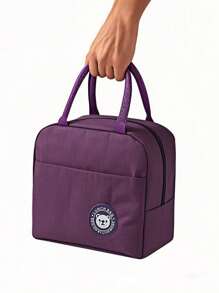 1 件 Bear Label 隔热午餐袋，大容量可重复使用的午餐手提袋，采用防水便携式设计，非常适合学校和办公室 - 保持食物新鲜美味，便当袋，手提包，厨房野餐 - 紫色 - 查看 3