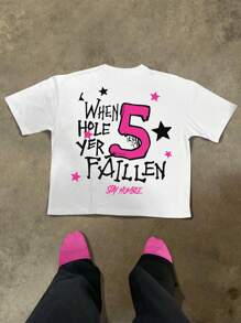 Manfinity Roghcode 男式口号与人物图案圆领短袖休闲 T 恤 - 白色 - 查看 2