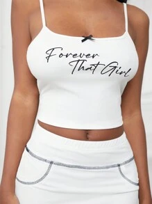 SHEIN Unity Black N White Summer Cute Everyday Women's Forever That Girl Bow Camisole Top,Sleeveless Casual Loungewear Festival Streetwear Bridal Dinner Prom Gym - White - View 6