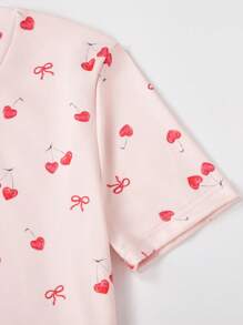 2 件装少女可爱樱桃印花短袖上衣和短裤睡衣套装