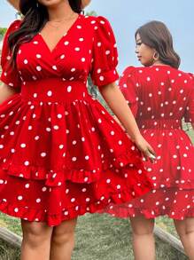 Sunnyshic Robe grande taille au style boho, col en V, imprimé floral, manches courtes, volants à l'ourlet, pois, pour la Saint-Valentin, pour l'été