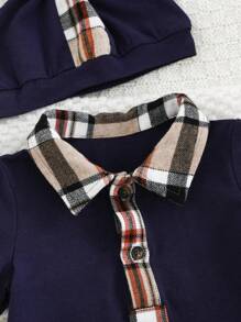 2pcs/Set Newborn Baby Boy Collegiate Style Color-Block Short Sleeve Romper And Long Pants With Hat, Casual & Versatile, All Season