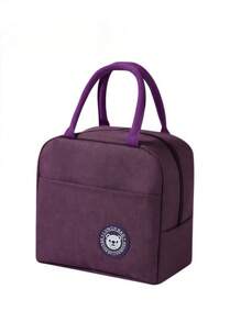 1 件 Bear Label 隔热午餐袋，大容量可重复使用的午餐手提袋，采用防水便携式设计，非常适合学校和办公室 - 保持食物新鲜美味，便当袋，手提包，厨房野餐 - 紫色 - 查看 1