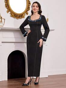 Modelyn Fashionable Luxury Rhinestone-Embellished Long Dress For Women - Black - View 5