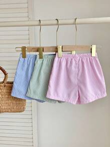SHEIN 3pcs/Set Baby Girl Summer Cute Striped Elastic Waist Shorts