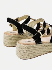 Styleloop Women's Minimalist Metal Decor Flat Shoes, Casual Everyday Wear - Black - View 6