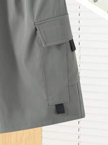SHEIN Pantalones cortos de carga utilitarios informales de gris para adolescentes, atuendos de uso diario de estilo deportivo, callejero, punk rock y preppy, aptos para primavera/verano