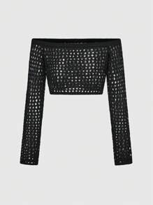 ROMWE Grunge Punk Grunge Cut-Off Off Shoulder Hollow-Out Knit Sweater