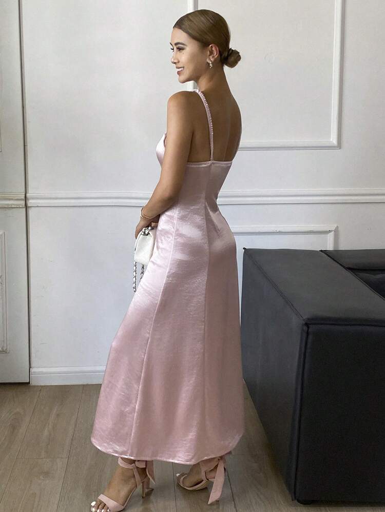 Bodycon Party Camisole Dress, Satin Solid Color Cocktail Dress For Women Y2k Prom Dress Elegant,Formal Women Dresses Cruise Outfit For Women
