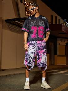 PAVTROS Manfinity Streetrush Manfinity Streetrush Men's Tie-Dye Printed Fashionable Personalized Design Shorts, Boyfriend Gifts, Graphic Shorts, Shorts Graphic, Men Clothes Men Shorts - Pink - View 5